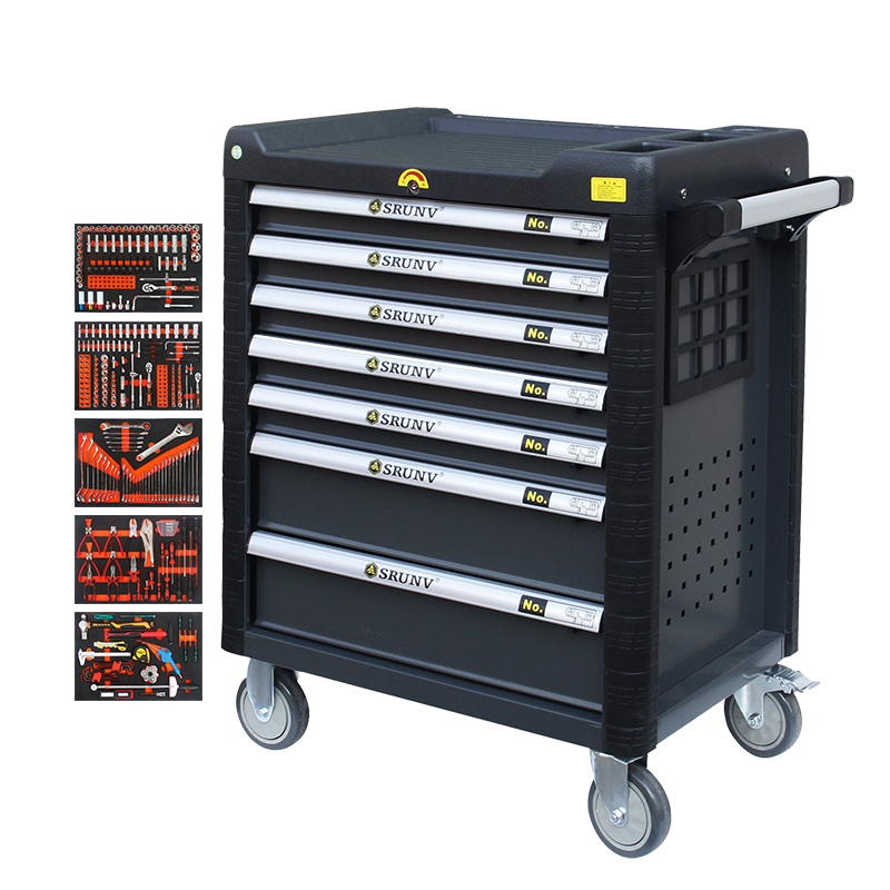 Hotsale High Quality 369 PCS 7 drawers Automotive Household Steel Auto Repair Tool Cabinet Black Tool Trolley