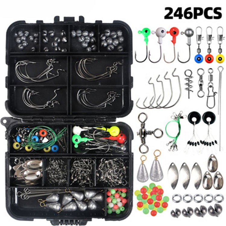 246PCS Fishing Accessories Set Jig Hooks Sinker Swivel Bead Fish Terminal Tackle , Gear Saltwater Fishing lure bait Set Kit