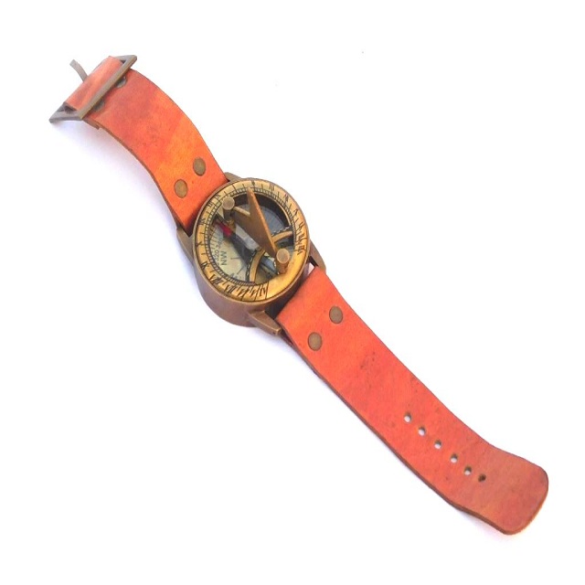Antique vintage brass sundial compass nautical wrist watch style compass