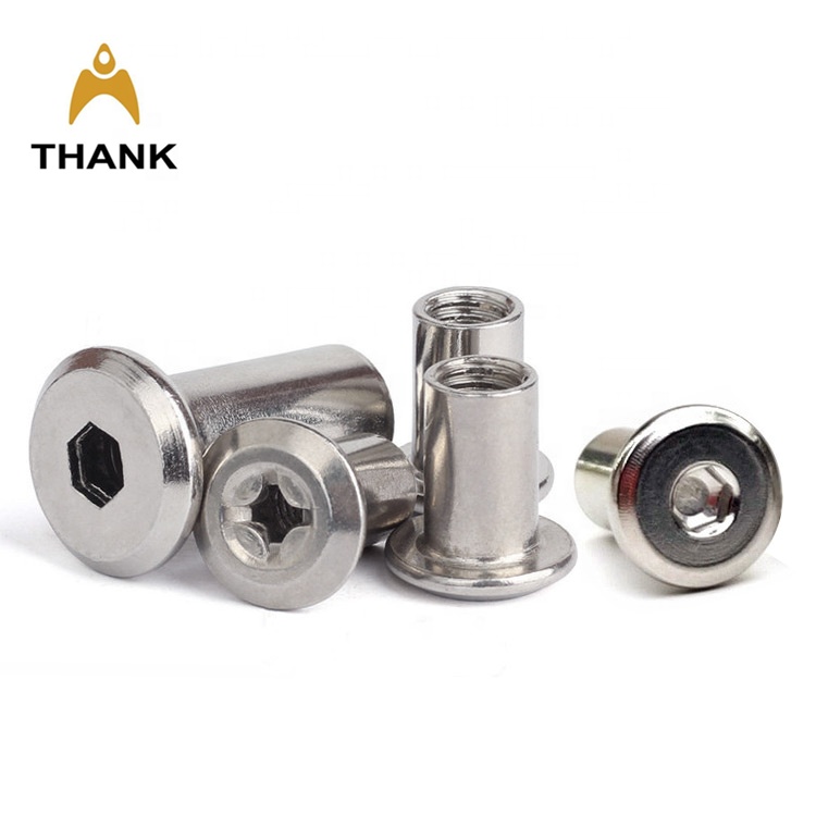 Stainless steel 304 flat head hex socket furniture connector sleeve barrel nut M3 M4 M6 M8 M10 furniture splint nut