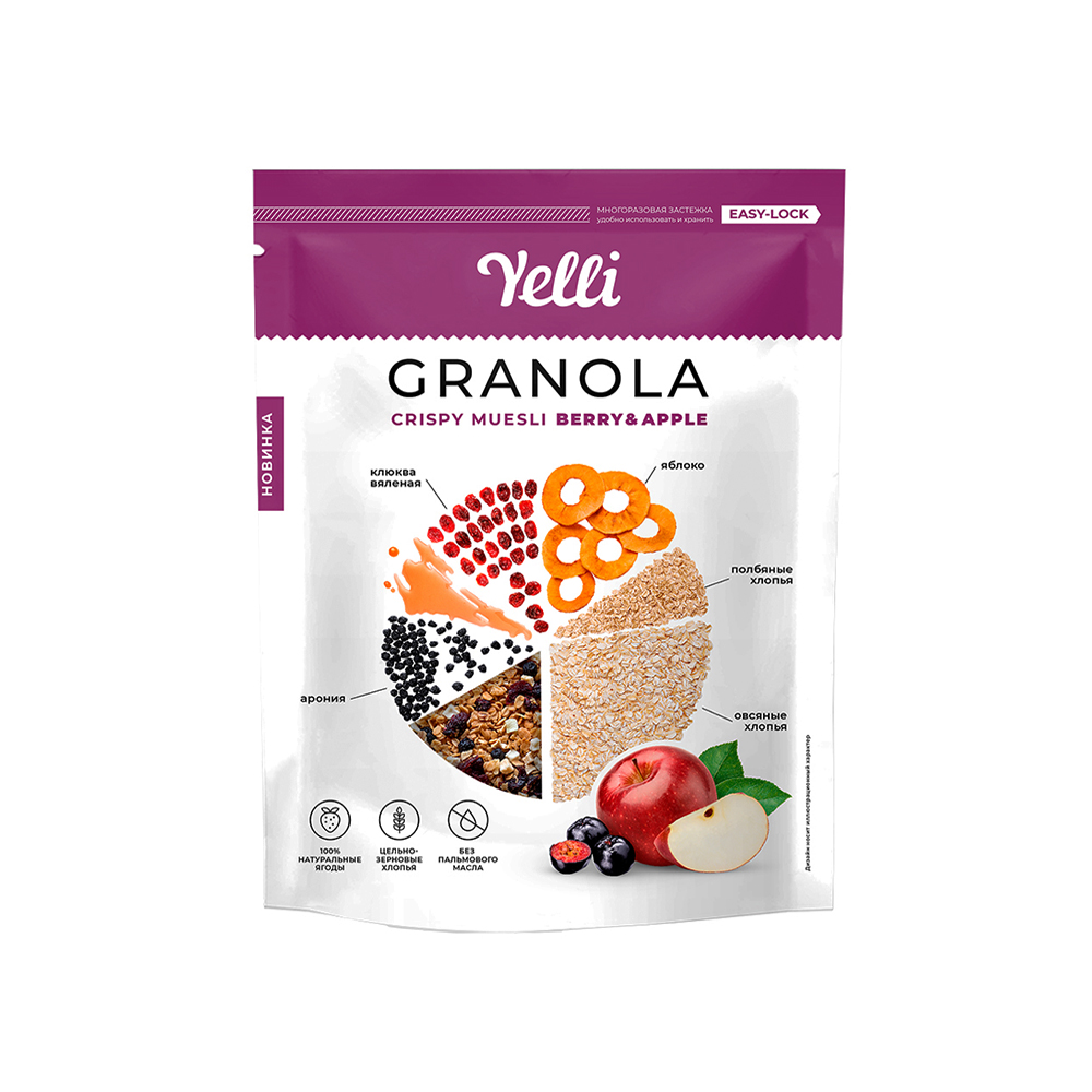 Гранола-хрустящие ягоды MUESLI & яблоко Yelli 200 г
