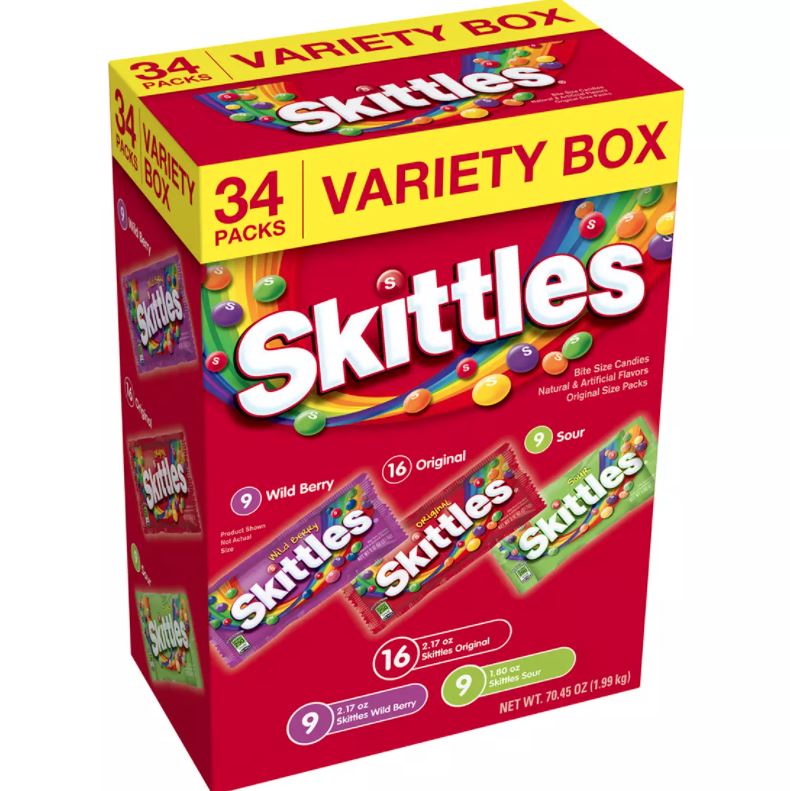 Жевательные Конфеты Skittles, большой выбор пакетов, полный размер, ассорти фруктовых конфет, 34 упаковки