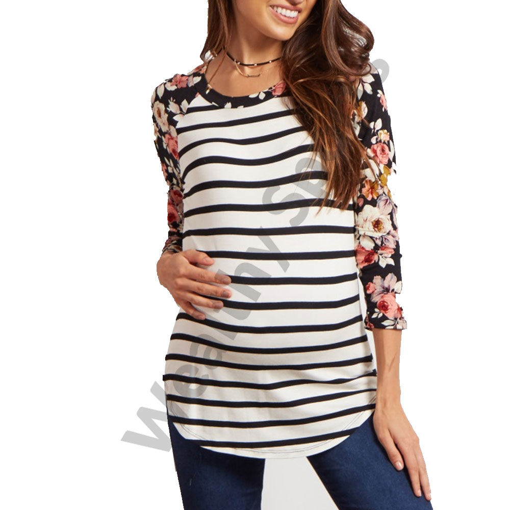 French terry striped printing maternity hoodie