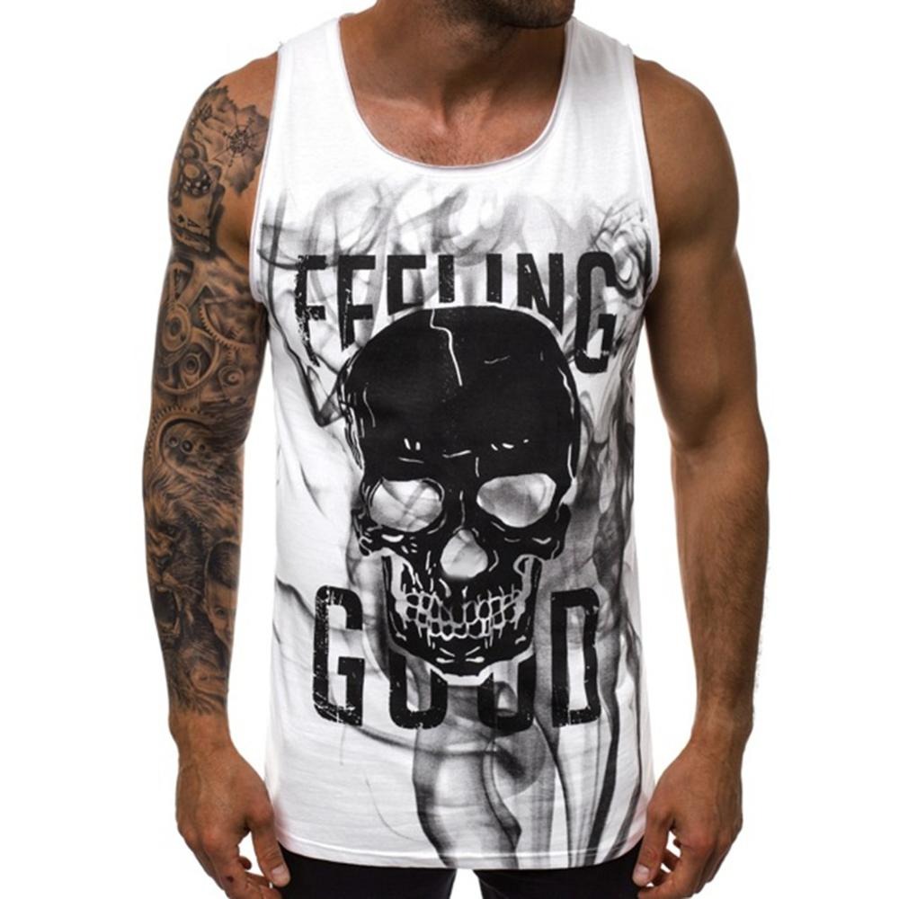 Hot Sale 2021 Bodybuilding Fitness Tank Top Man Workout 3D Skulls Print Vest Stringer Mens Tank Top Sleeveless Travel Vest Gym