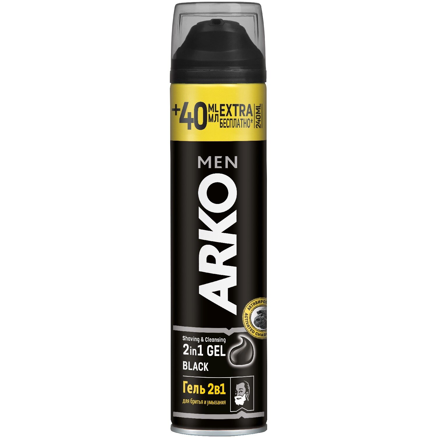 Гель для бритья ARKO MEN с активированным углем, 200 мл, размер преимуществ 240 мл