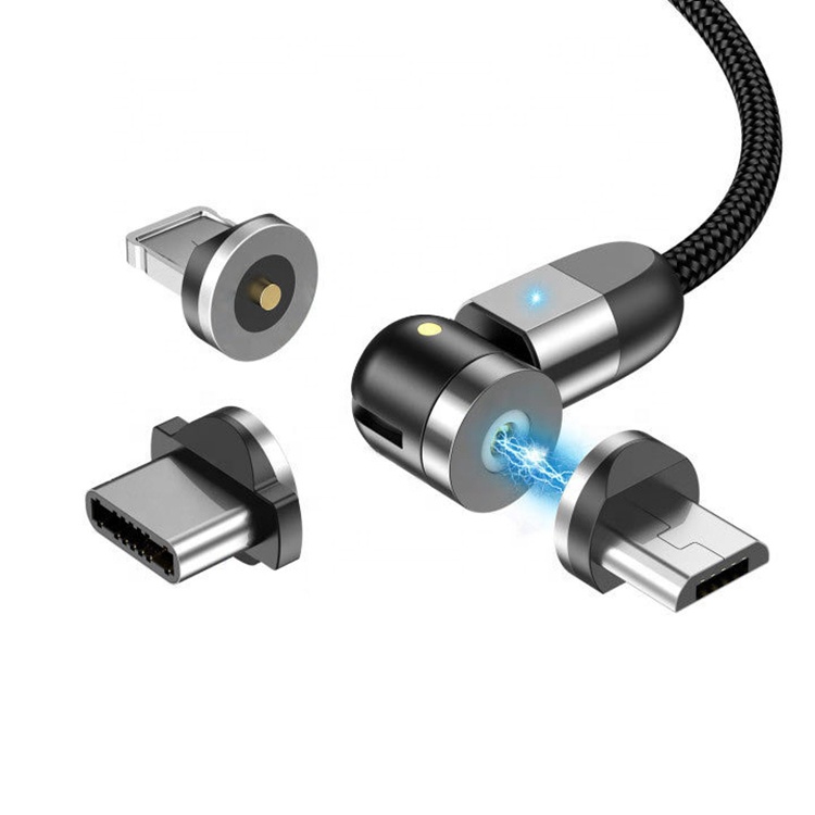 Amazon лучший продавец светодиодный магнитный 3 in1 540 градусов 2.0A USB кабель со светодиодным индикатором, используемые для Lightning Type C Micro USB