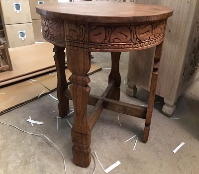 Handmade carved accent end table antique styled retro wooden end table
