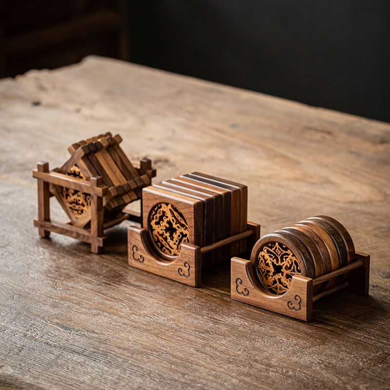 Walnut Coaster Set Outer Frame Walnut Kung Fu Saucer Household Potholder Creative Tea Coaster