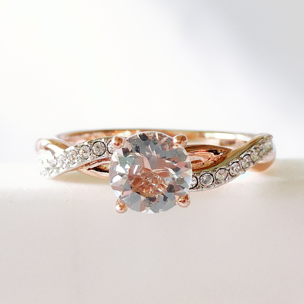 Destiny Jewelry 18K Смешанное белое и розовое позолоченное витое женское кольцо Eleanor с кристаллами для помолвки