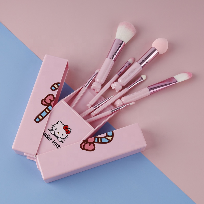 HCS Портативный Новый розовый милый набор кистей hello kitty для макияжа Профессиональная Кисть для макияжа набор кистей для макияжа с косметической коробкой