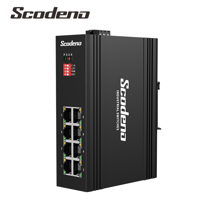 Scodeno 8 портов 10/100/1000M неуправляемый промышленный гигабитный Ethernet PoE коммутатор с креплением на Din-рейку