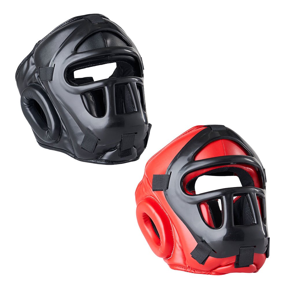 В стиле смешанных щадящие головные уборы бокс Head Guard Спарринг шлем боксерский шлем из искусственной кожи красного цвета