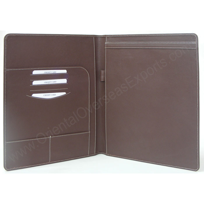 luxury A4 leather folder with multiple credit card slots, pen holder and compartment