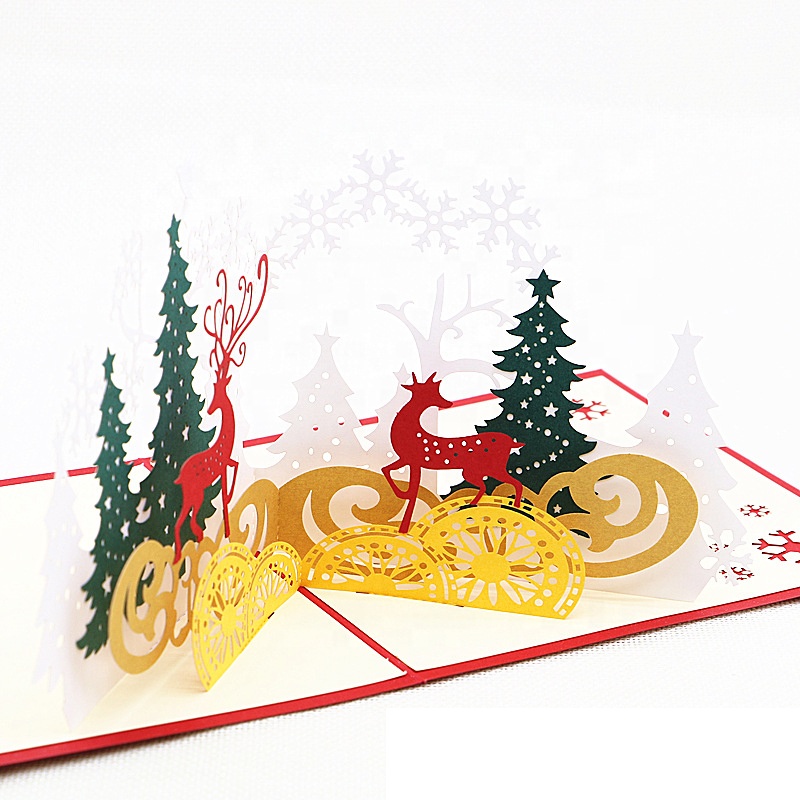 3d Paper material wholesale high quality decoration greeting christmas pop up card noel and gift handmade card
