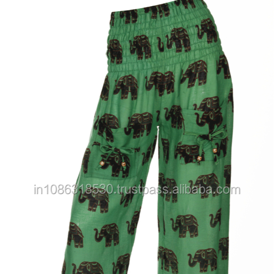 Green Unisex Harem Gypsy Aladdin Pants Secret Santa Elephant Yoga Hippie Boho Ali baba Elastic Trousers Men/Women wholesale