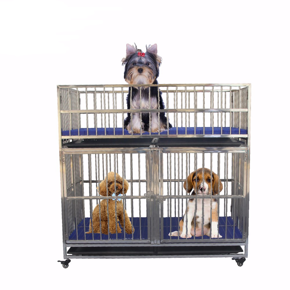 Best Selling 3 Doors High Standard Strong Stainless Steel Pet Dog Cat Cage Large Pet Dog Cage
