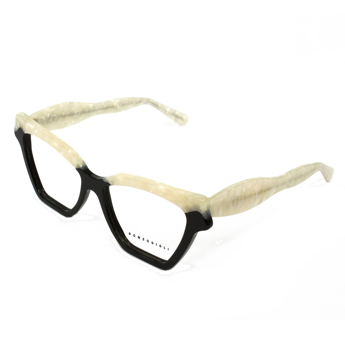 LUXURY CAT-EYE SHINY BLACK AND PEARL OPTICAL FRAME FOR SOPHISTICATED WOMAN RGV.16D-PP BLK 53-21-145