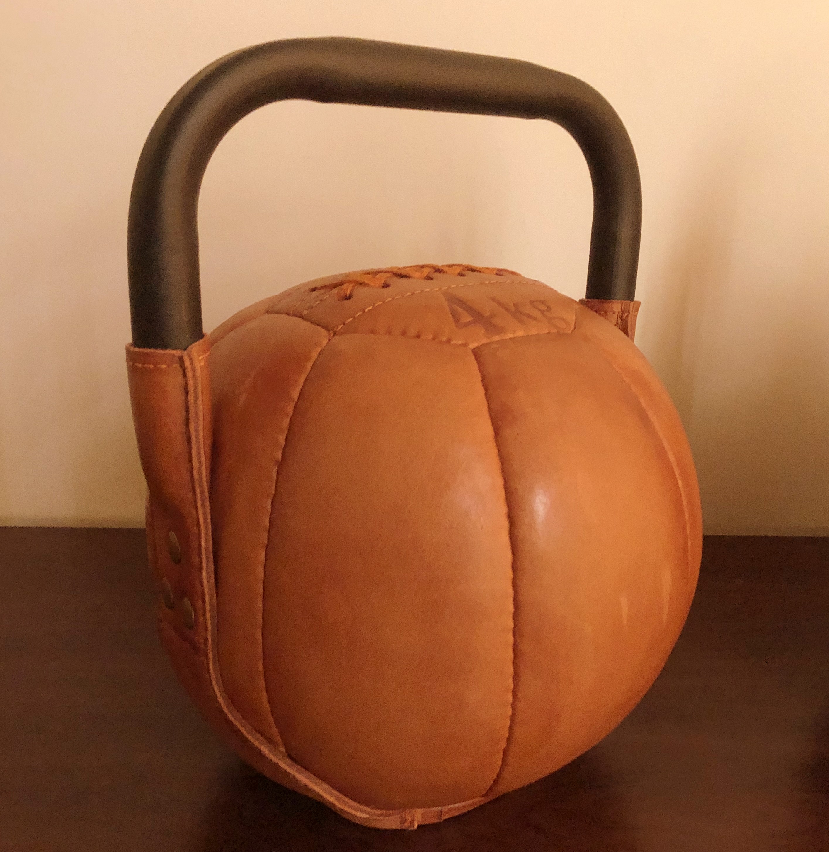 Kettle Bell Ball with Handle 4kg | 8kg | 12kg | 16kg Tan Leather Fitness Medicine Gym Training | 100% Cowhide