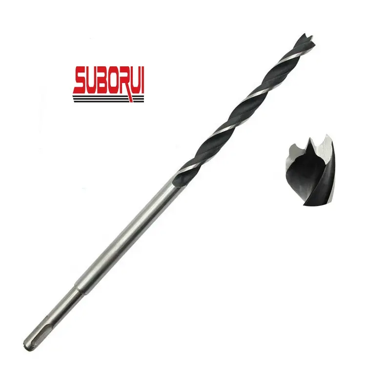 Carbon SDS Plus Shank Extra Long Rolled Wood Brad Point Drill Bit for Wood Precision Drilling