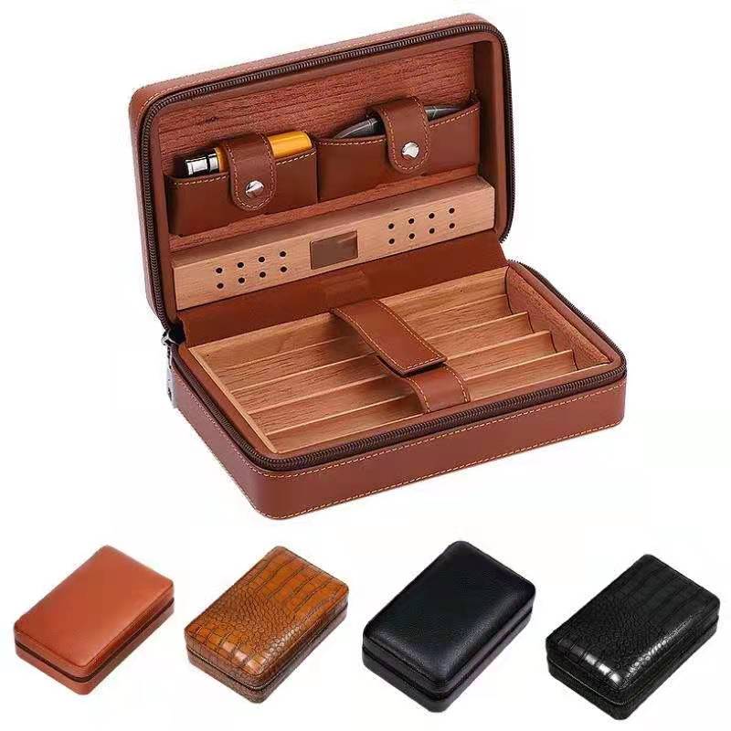 Хит продаж для Amazon, портативный кожаный дорожный хьюмидор для сигар