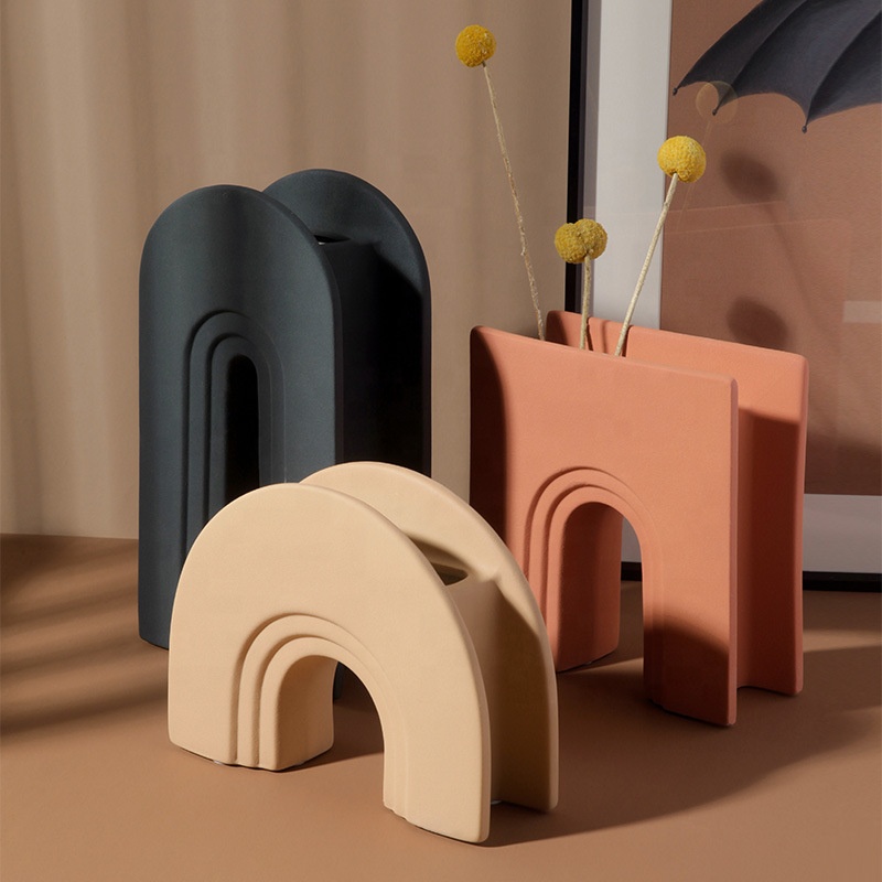 Художественная Геометрическая ваза Morandi, керамическое украшение, простая модель комнаты, крыльца, Настольная декоративная ваза в форме арки для дома
