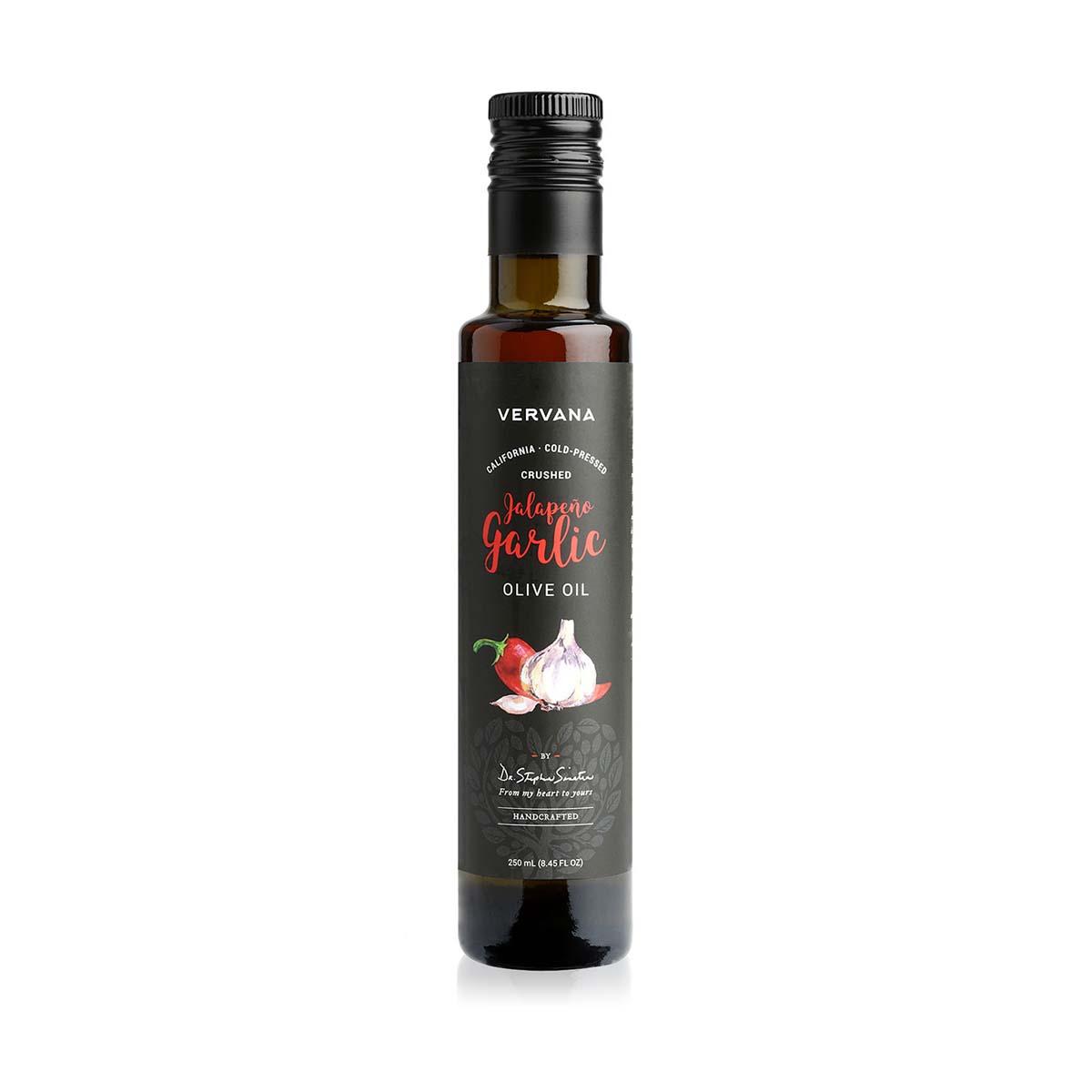 Robust & Spicy Vervana California Cold-Pressed Crushed Jalapeno Garlic Flavored Olive Oil - 250 ml