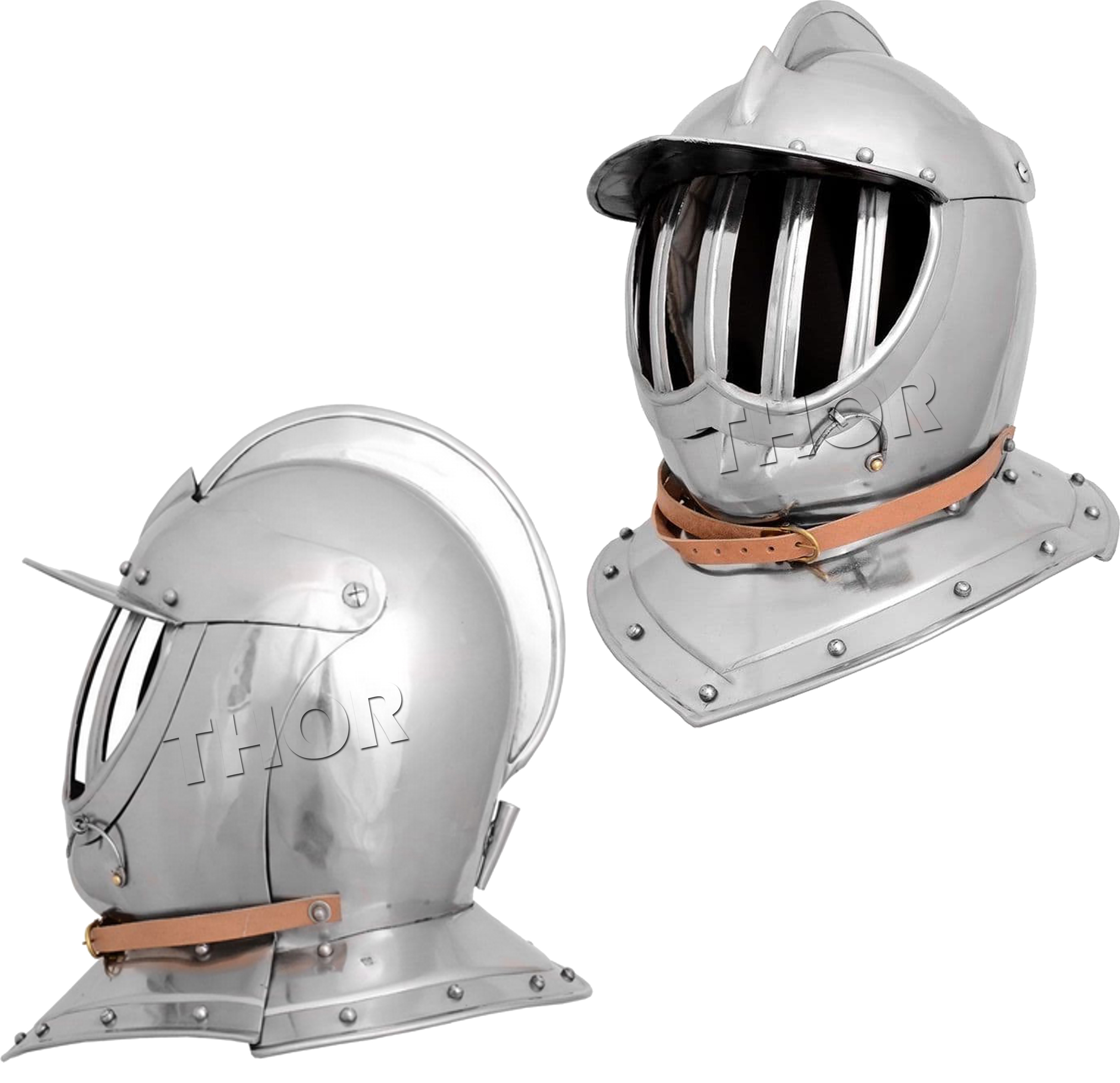 Medieval Closed Burgonet Armor Helmet SCA Reenactment Leather Strip Knight Warrior Silver Polished Helmet