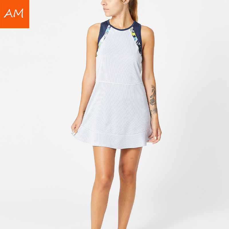 Hot Sales Athletic Light Weight Sleeveless Mesh Contrast Sexy Quick Dry Tennis Dress For Women