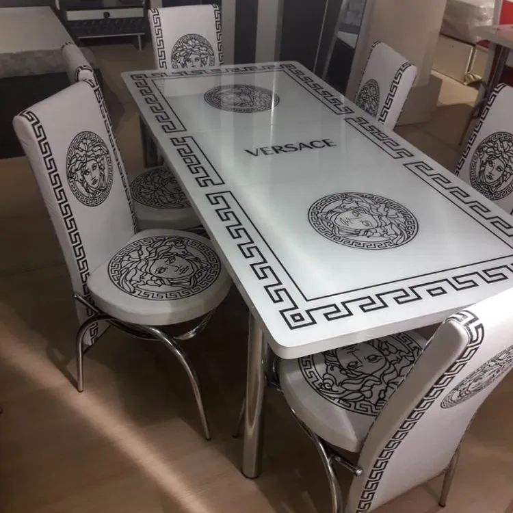 Dining table +6 chairs set glass face