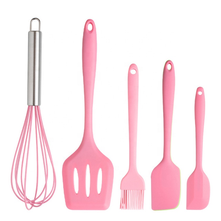 5 Pieces in 1 Set Cooking Spoon Spatula Whisk Brush Kitchen Tool Silicone Kitchenware