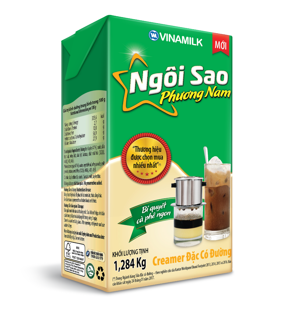 Vinamilk - Southern Star brand - Sweetened condensed creamer - High quality - Wholesale - Box 1284 g x 12 boxes per carton GMP