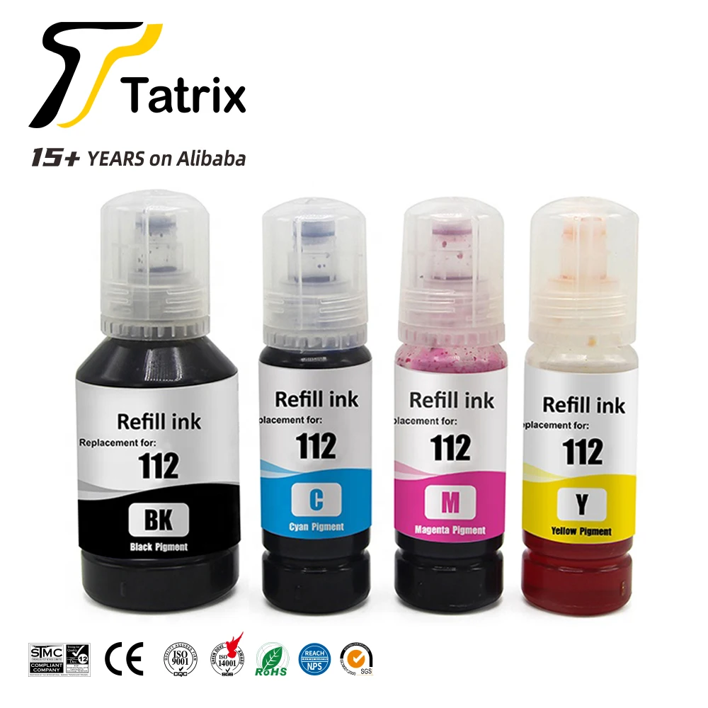 Черные пигментные чернила Tatrix T112 C13T06C14A, бутылка совместимая с цветными чернилами на водной основе, сменные чернила для Epson для ECOTANK L6490