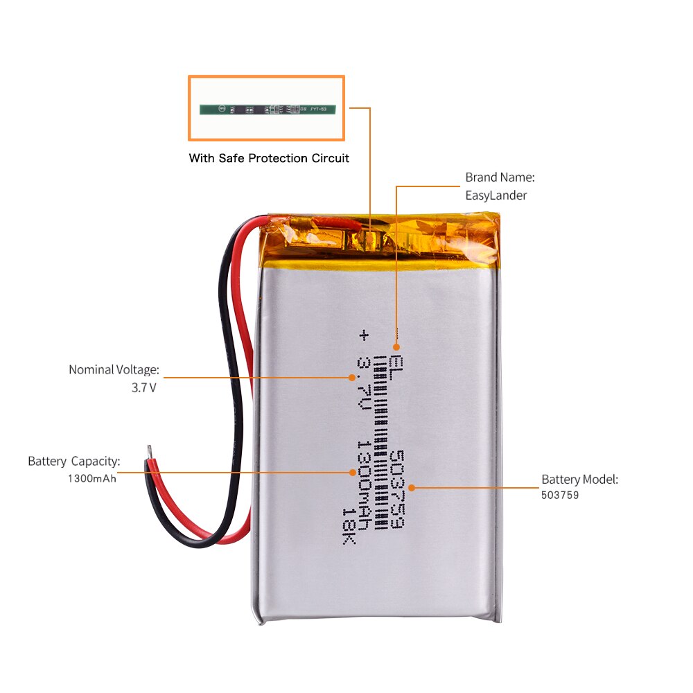 Аккумуляторная литий-полимерная батарея 503759 3,7 V 1300mAh для DVR Mp4 PAD DIY Видео мобильный навигатор GPS