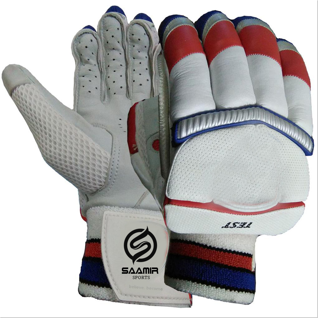 Red and White Custom Cricket batting gloves Pro quality cricket gloves / Customize logo size and color