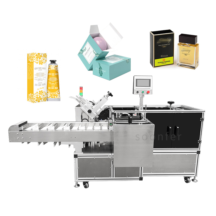 Full automatic vertical packing cartoning machine cosmetic perfume vials mask bar soap carton box packaging machine