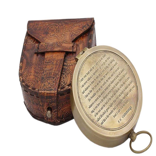 Brass Compass,3 Inch Brass Compass With Lid & Leather Case