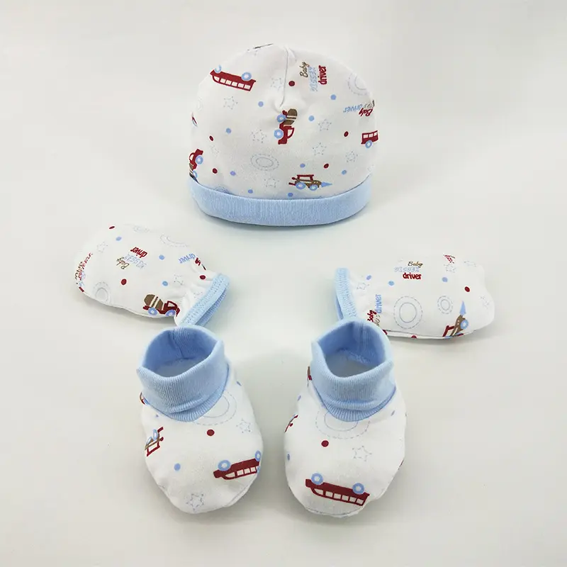 factory sell high quality cute baby hat, bib, mittens and booties set with for infant new born baby girl and baby boy