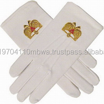100% heavy white cotton glove masonic embroidery glove and Different embroidery design