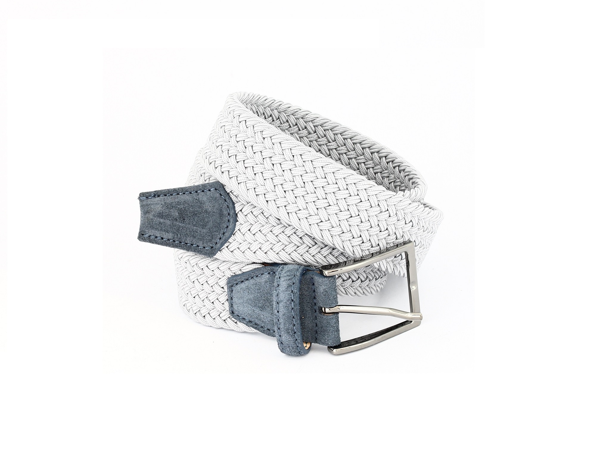 BRAIDED BELT WITH CONTRASTING LEATHER TRIM