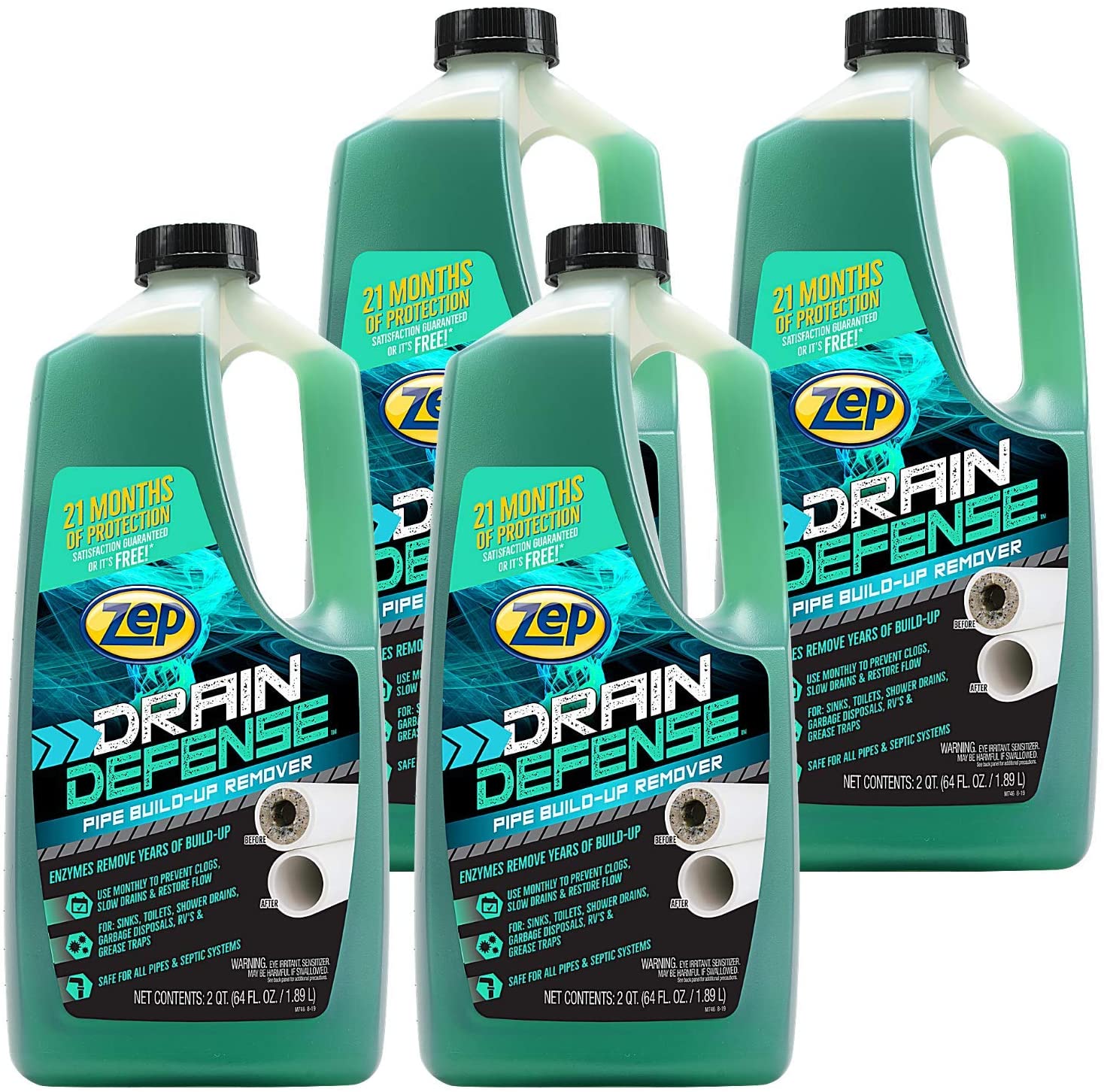 Drain Defense Pipe Build Up Remover 64 Ounces ZLDC64 (Case of 4) Professional Strength