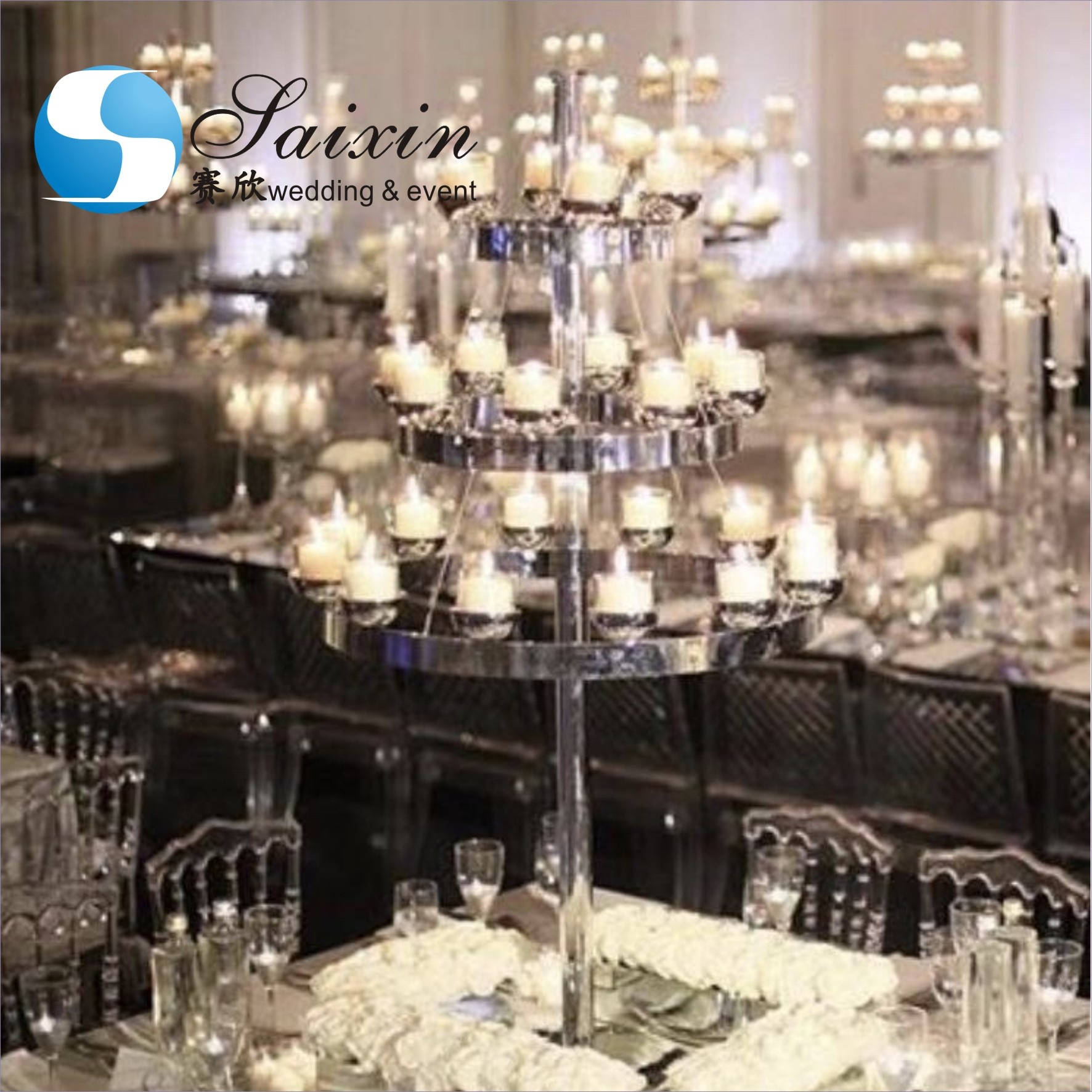 ZT-465G Saixin 24 holder tall metal candelabra for wedding centerpieces