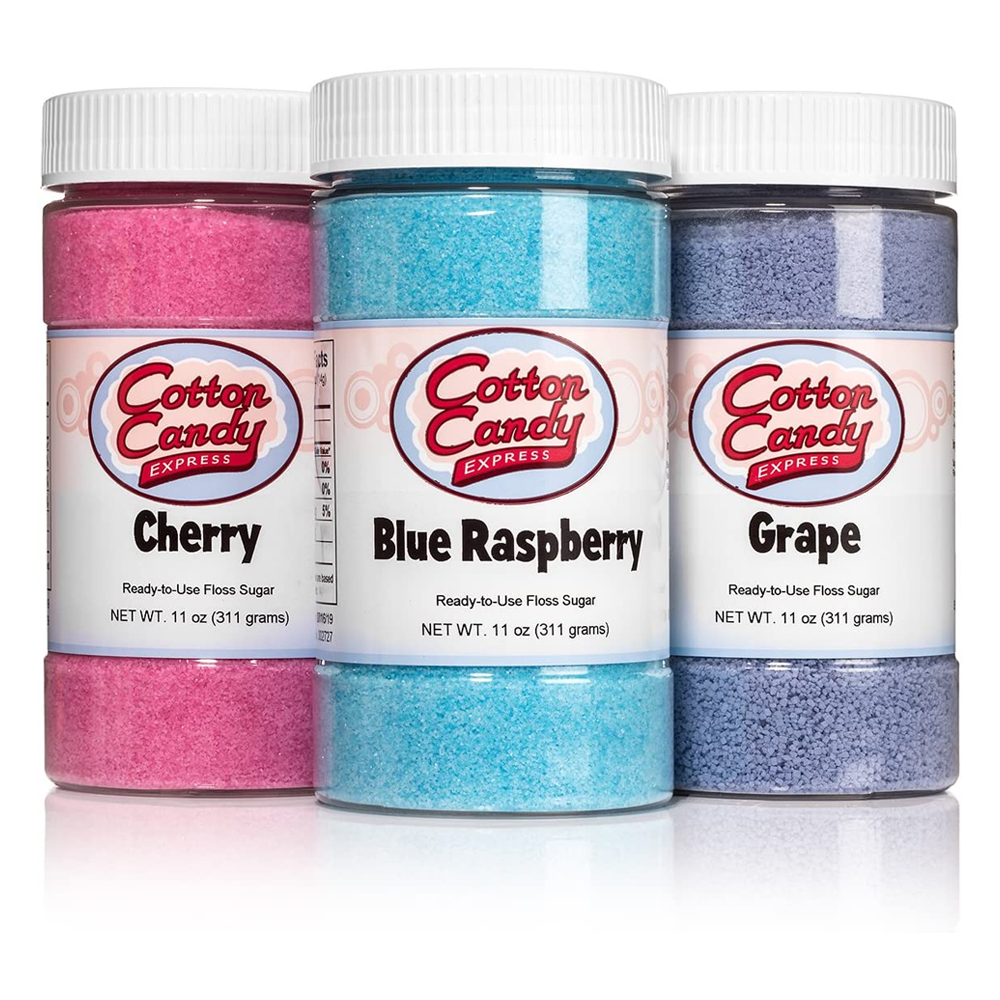Pack of 3 Floss Sugar - Cherry, Grape, Blue Raspberry Each 11-ounce Jar of Floss Sugar Makes Approximately 20-30 Floss Sugar