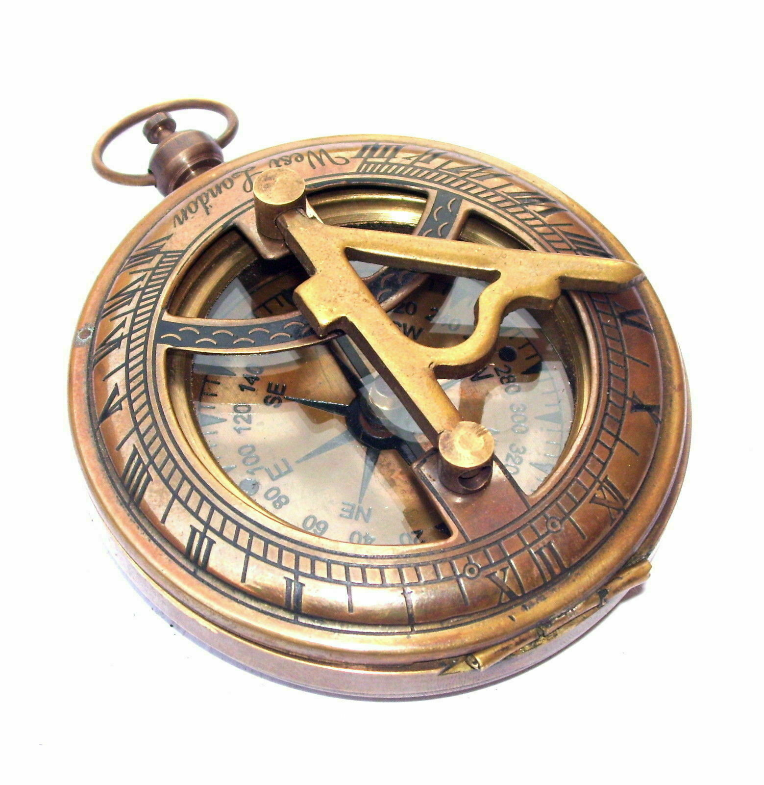 Nautical Brass Sundial Push Button Compass Handmade Marine Pocket Compass Decorative Item