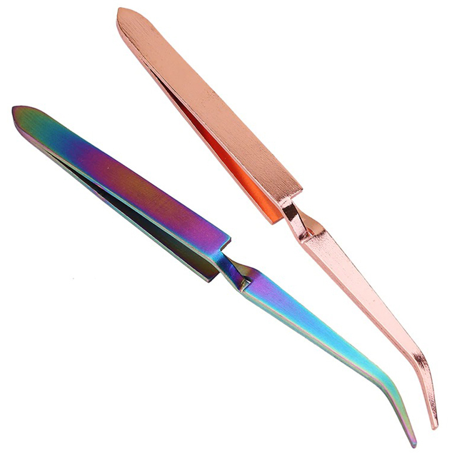 Titanium Color Nail Art Tweezers Cross Manicure Tweezer Nail Tools
