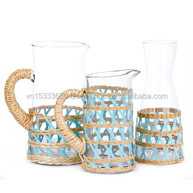 Hot deals natural seagrass kitchen accessories set of 3 cup holder Table Decoration & Accessories