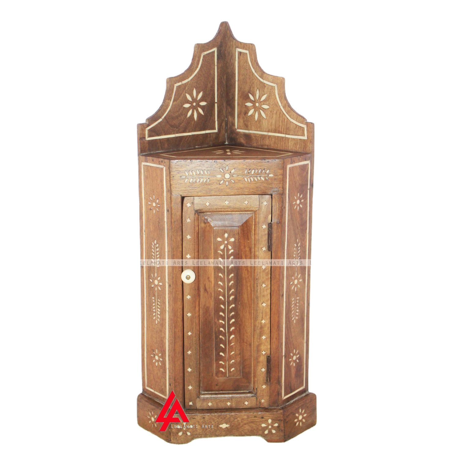 Royal Look Round Wood Bone Inlay Jewelry Box