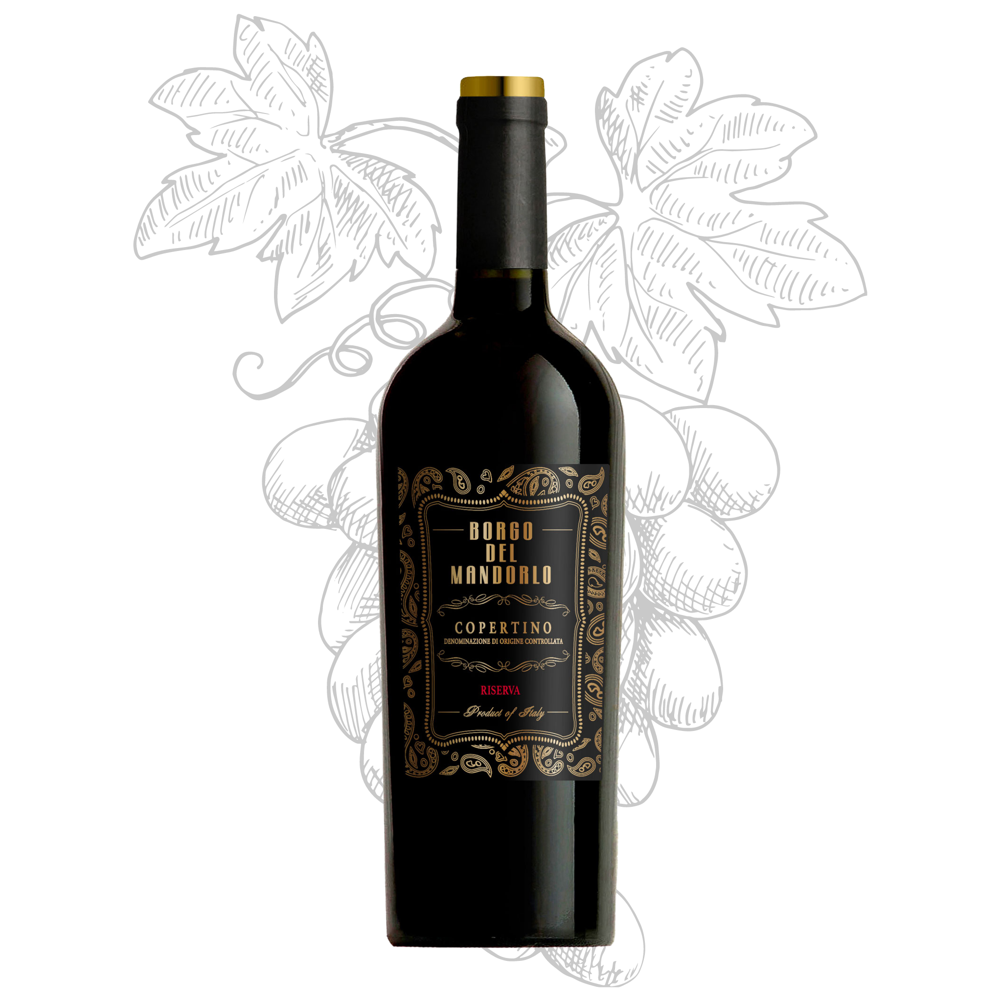 Premium Red Wine Made in Italy - Negroamaro Copertino DOC Reserve Puglia Borgo del Mandorlo - bottles 750 ml alcohol 14%