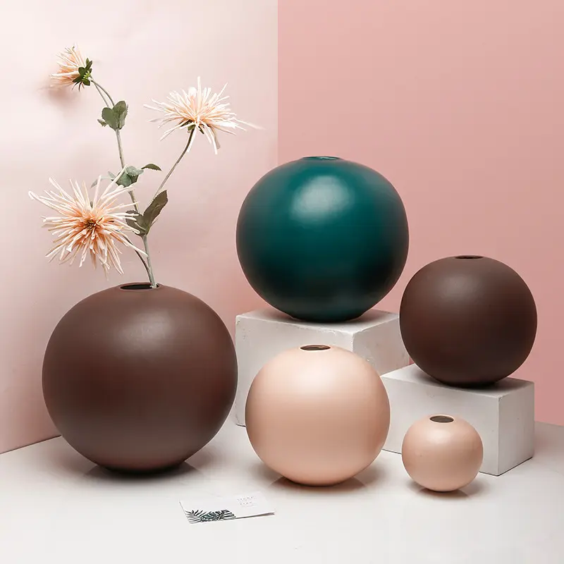 Nordic Morandi spherical ceramic soft round flower arrangement vase