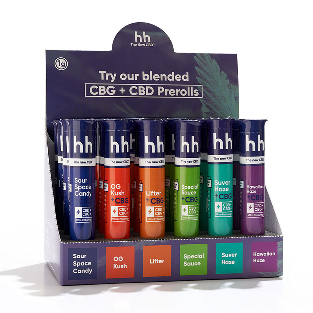 1g CBG+CBD Custom Delta 8 Premium Quality CBD Hemp Flowers Prerolls Display
