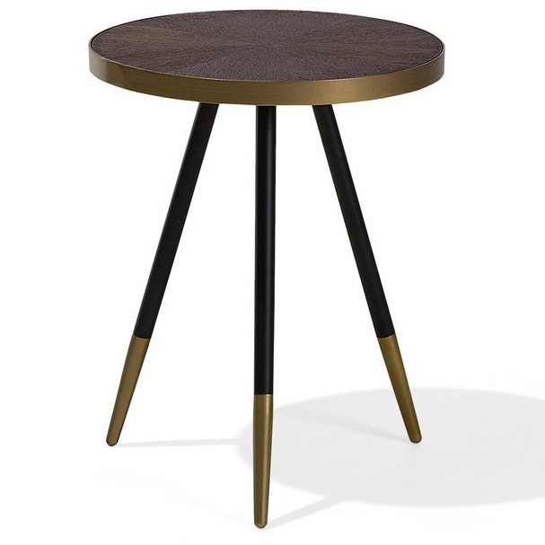 Wooden And Industrial Iron Side Table Dark Wood with Gold Polish Leg